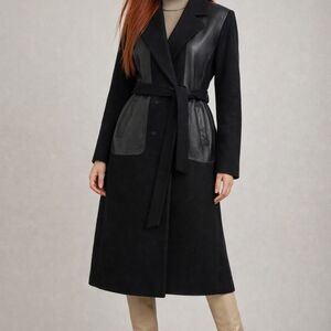 RUDSAK Elegant Black Trench with Leather Panels